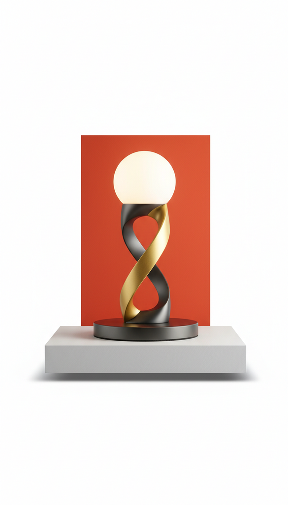 Sculpted Metal Table Lamp With Textured Shade