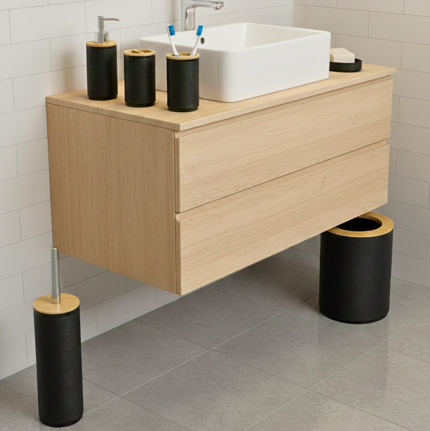 Bathroom Accessories Set with Wood Accents 3155