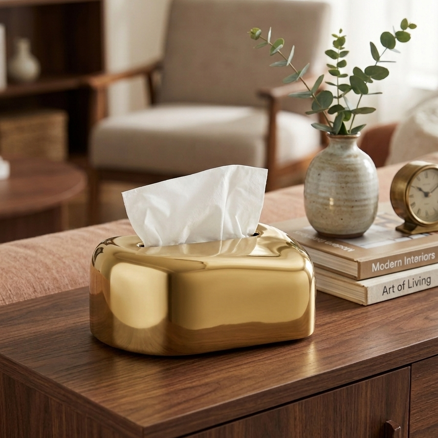 Modern Sculpted Metal Tissue Box