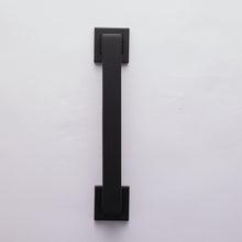 Load image into Gallery viewer, A black door pull handle with an aluminum and zinc alloy construction, presented against a white background.
