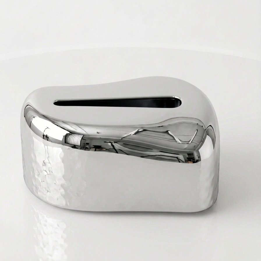 Modern Sculpted Metal Tissue Box