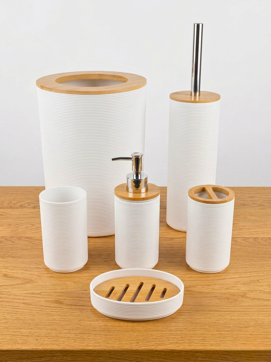 6-Piece Bathroom Accessories Set with Wood Finish 3155