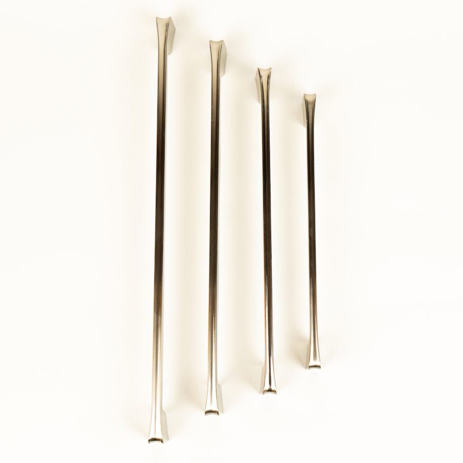 A set of silver matte zinc alloy cabinet pulls of varying lengths, displayed against a white background.