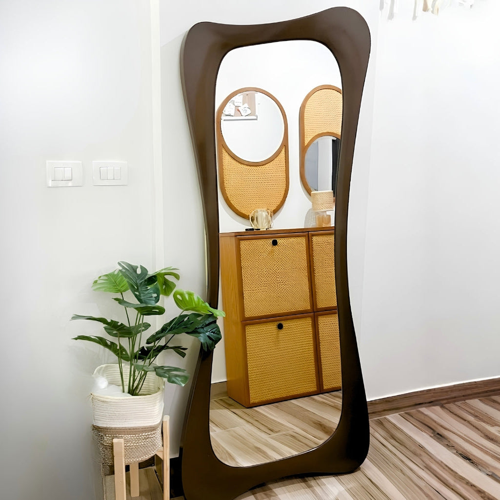 Brown Wave Standing Mirror
