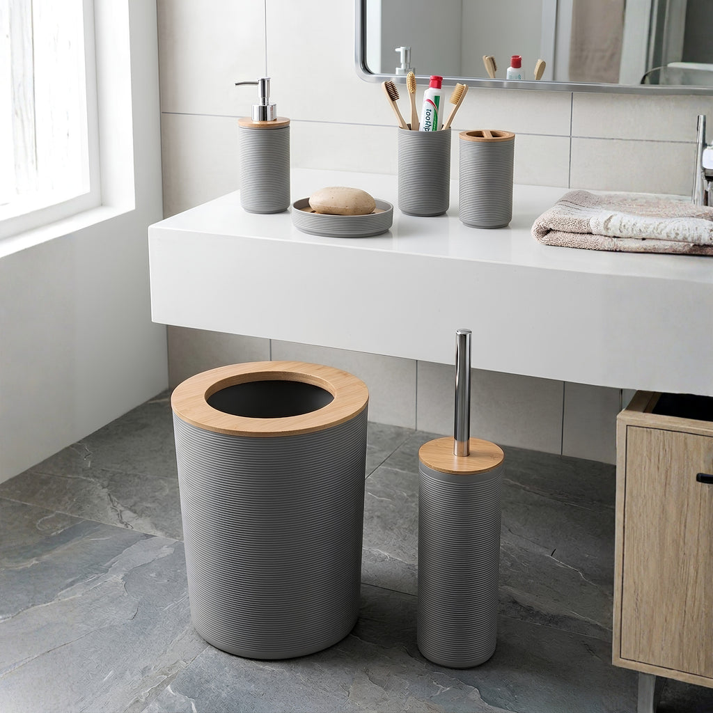 6-Piece Bathroom Accessories Set with Wood Finish 3155
