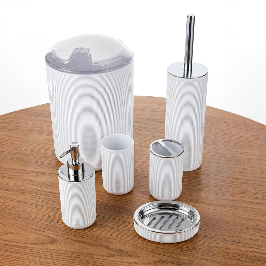 6-Piece Bathroom Accessories Set with Wood Finish 3155