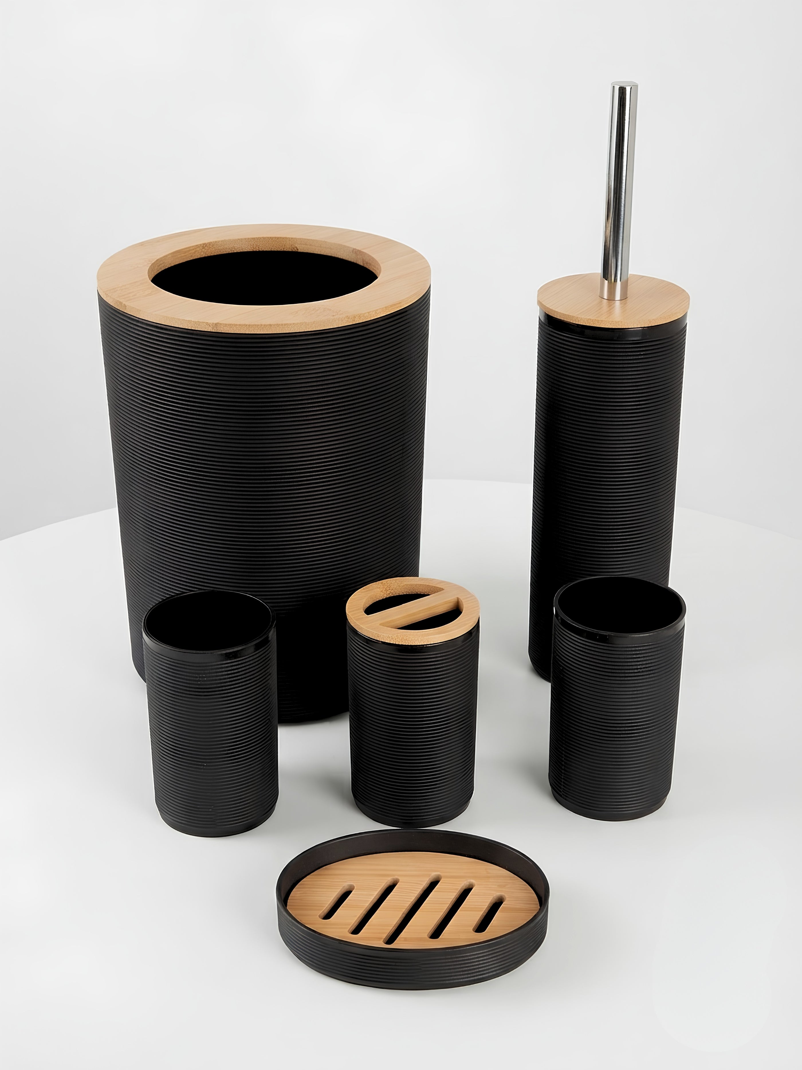 6-Piece Bathroom Accessories Set with Wood Finish 3155