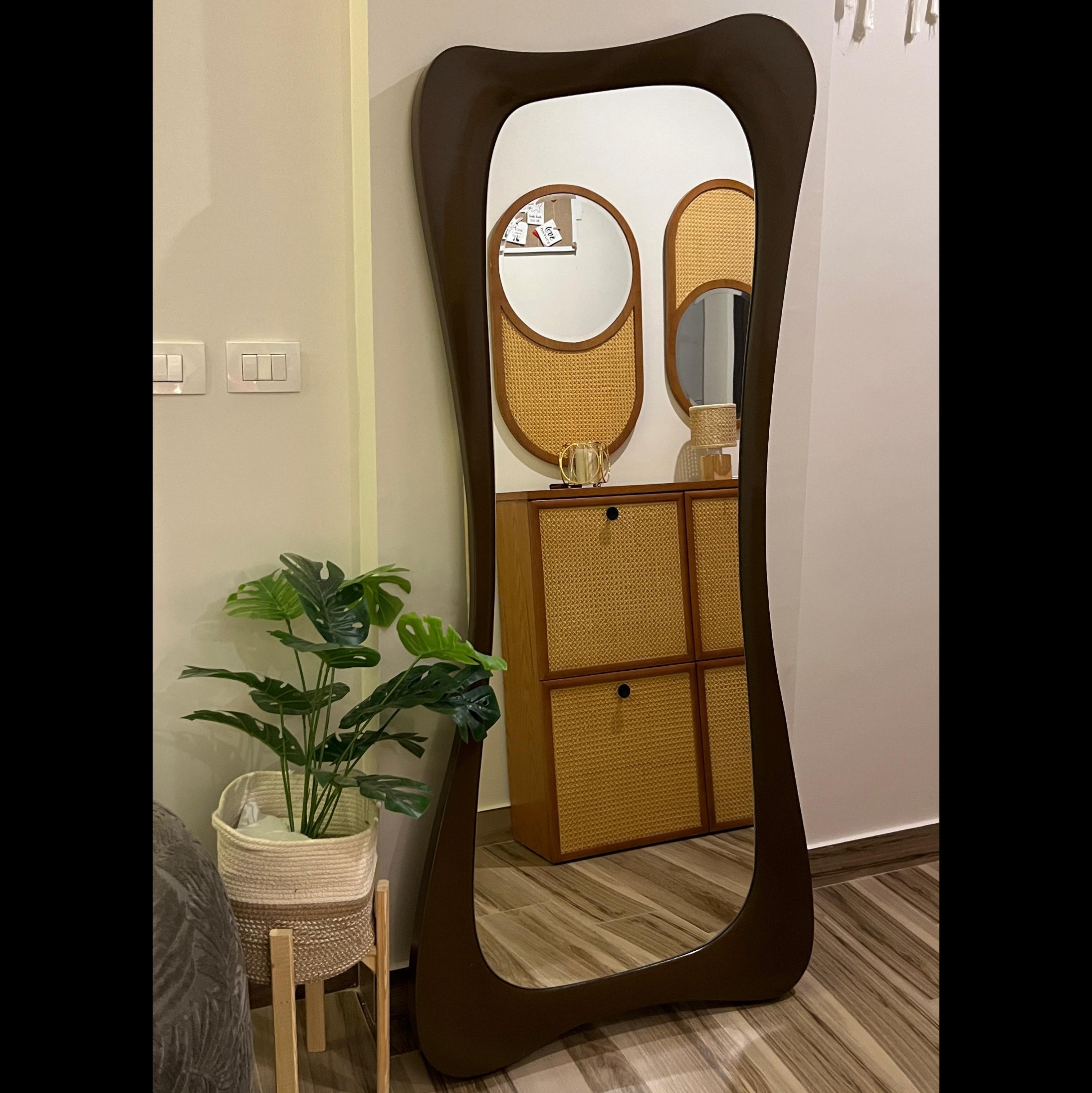 Brown Wave Standing Mirror