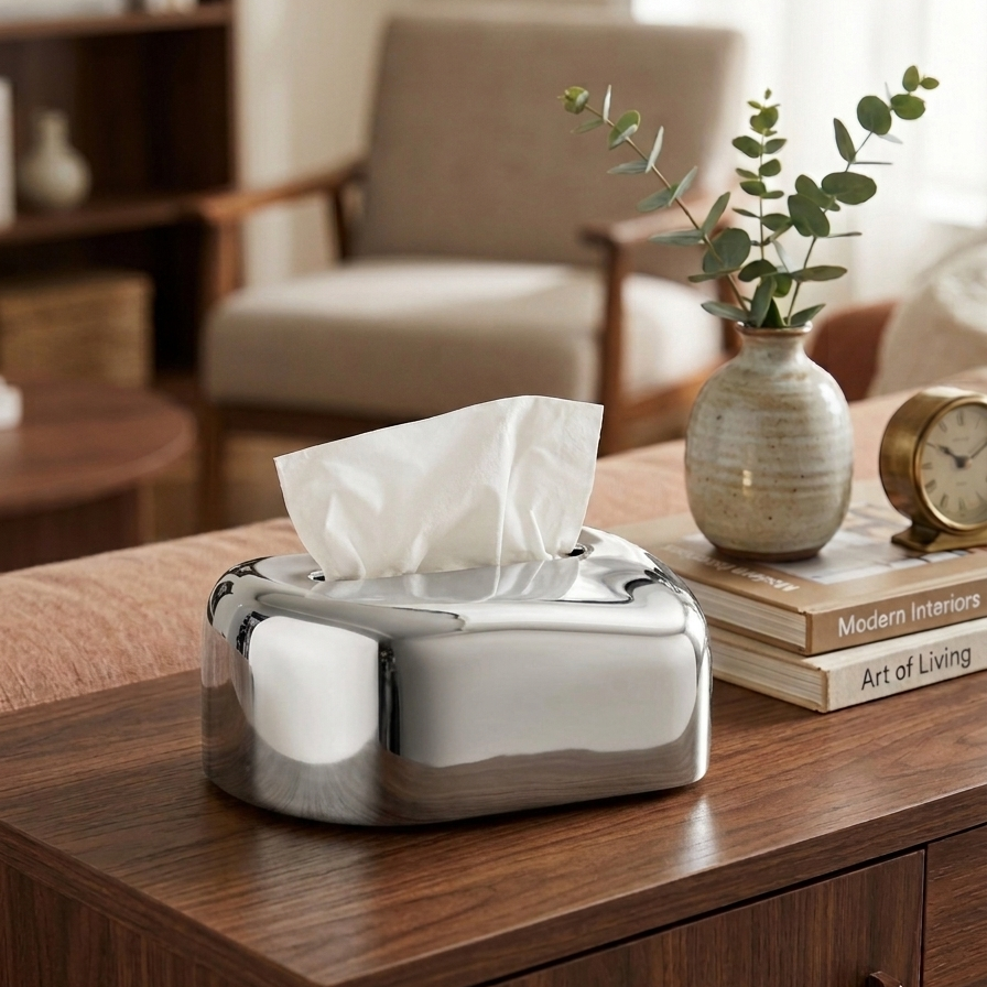 Modern Sculpted Metal Tissue Box