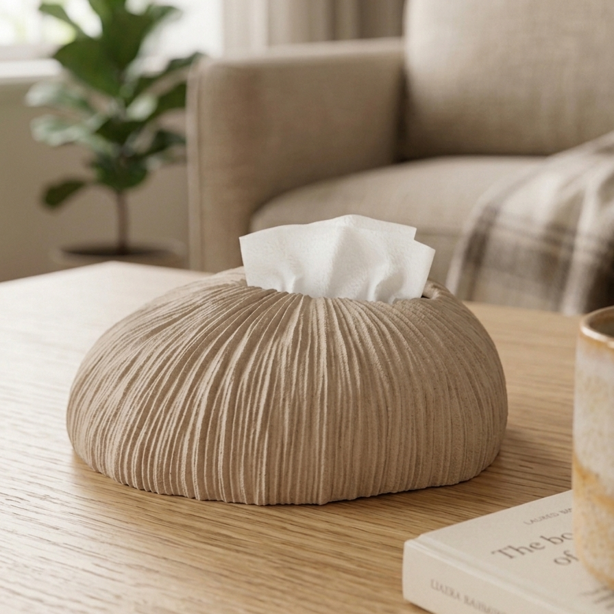 Sculpted Ribbed Ceramic Tissue Box – Flat 5820