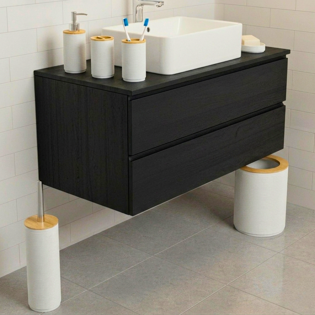 6-Piece Bathroom Accessories Set with Wood Finish 3155