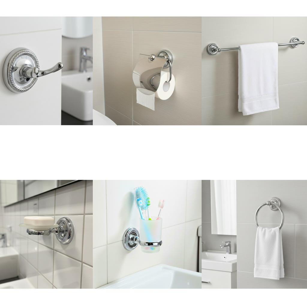 6 Piece Full Bathroom Accessory Set 160 Silver