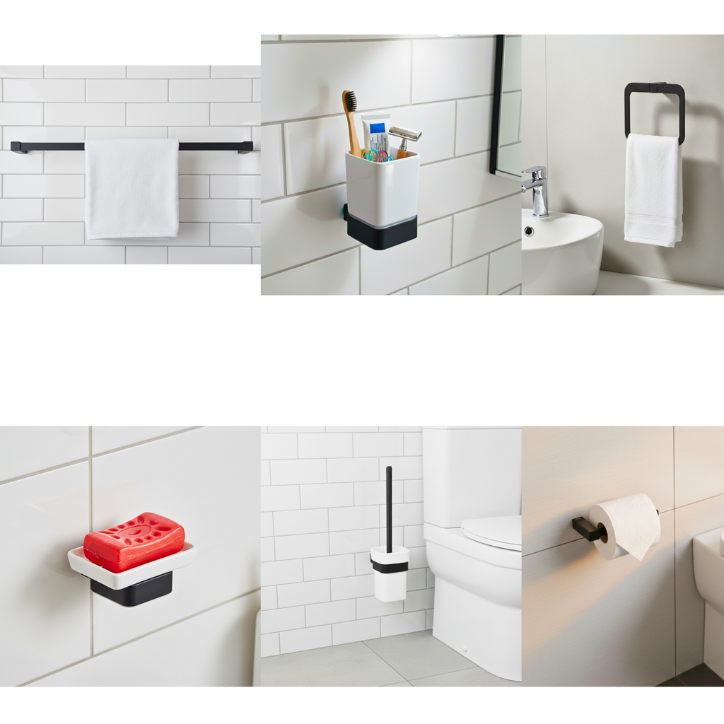 6 Piece Full Bathroom Accessory Set 208 Black