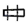 A black TV mount designed for a 63 inch television, showing a front-on view with multiple holes and a level bubble.