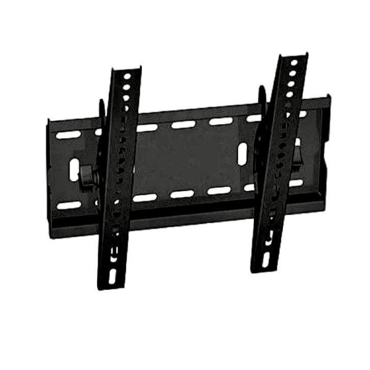 A black reinforced steel TV mount designed for mounting a 55-inch television.